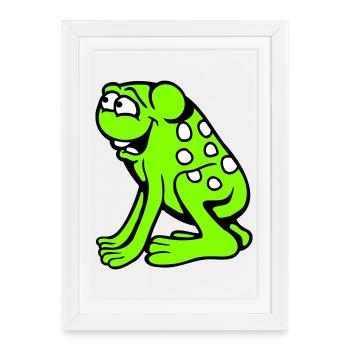 Frog Toad Laughing Funny Silly Cheeky Sitting Comic - Framed poster (27 × 37 cm) - white - Front