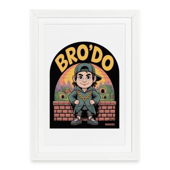 BRO’DO avec le gamin de dessin animé à une seule bague dans le ghetto - Affiche encadrée (27 × 37 cm) - blanc - Devant