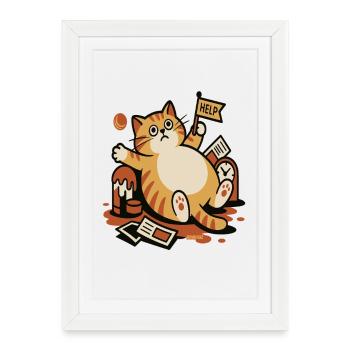 Chat dans l’appel à l’aide chaos - Affiche encadrée (27 × 37 cm) - blanc - Devant