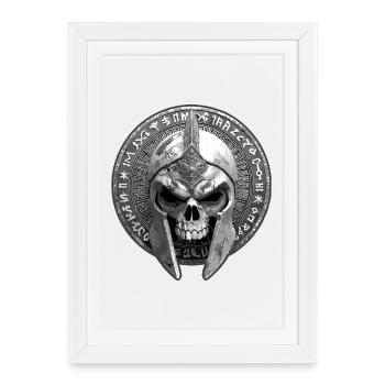 Spartiate squelette gladiateur crâne - Affiche encadrée (27 × 37 cm) - blanc - Devant