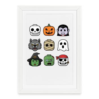 Halloween Blocs de construction Têtes Jeunesse Enfant Halloween - Affiche encadrée (27 × 37 cm) - blanc - Devant