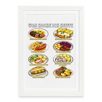 QU’EST-CE QUE JE CUISINE AUJOURD’HUI - Affiche encadrée (27 × 37 cm) - blanc - Devant