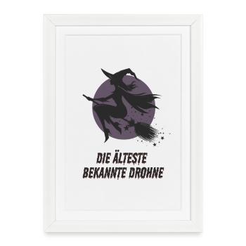 Le plus ancien drone connu – sorcière sur balai - Affiche encadrée (27 × 37 cm) - blanc - Devant