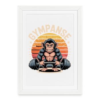 GYMPANSE Monkey Bodybuilding Power Fitness Dumbbell - Framed poster (27 × 37 cm) - white - Front