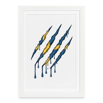 Suède Drapeau Griffe Grunge Sverige Scratch Trace - Affiche encadrée (27 × 37 cm) - blanc - Devant