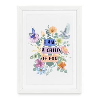 Je suis un enfant de Dieu – Floral Faith Design - Affiche encadrée (27 × 37 cm) - blanc - Devant