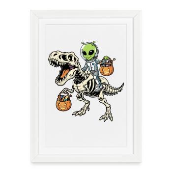 Alien Rides Skeleton T-Rex Halloween Dinosaur - Framed poster (27 × 37 cm) - white - Front