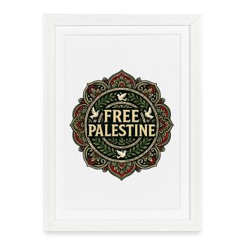 Free Palestine Mandala Symbol - Affiche encadrée (27 × 37 cm) - blanc - Devant