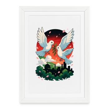 Colombe de la paix et couleurs de la Palestine - Affiche encadrée (27 × 37 cm) - blanc - Devant