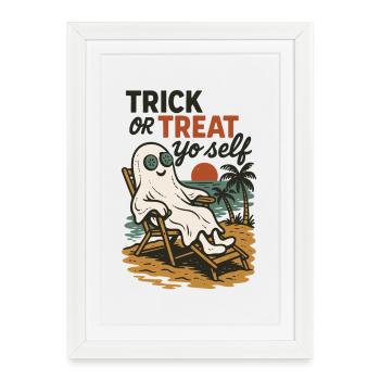 Trick Or Treat Yo Self Halloween Dicton drôle - Affiche encadrée (27 × 37 cm) - blanc - Devant