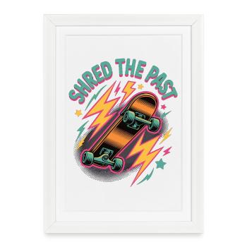 Skateboard T-Shirt Retro – Shred the Past - Framed poster (27 × 37 cm) - white - Front