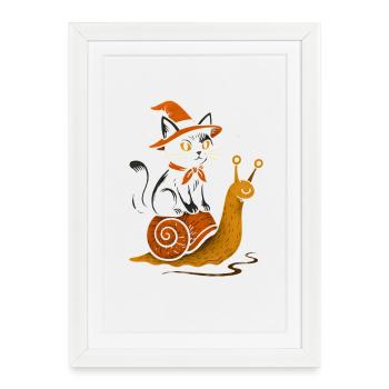 Witch cat on snail - Framed poster (27 × 37 cm) - white - Front