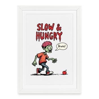 Bande dessinée de zombies lente et affamée - Affiche encadrée (27 × 37 cm) - blanc - Devant