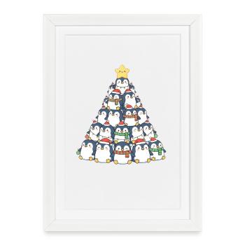Funny Penguin Christmas Tree Christmas Fir Trees - Framed poster (27 × 37 cm) - white - Front