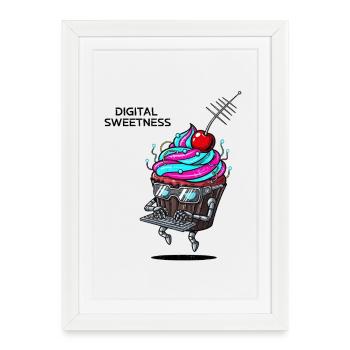 Cyber Cupcake avec robot à clavier - Affiche encadrée (27 × 37 cm) - blanc - Devant