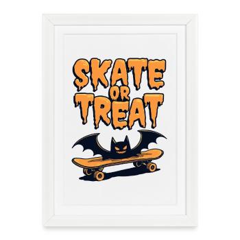 Skate or Treat Skateboard Chauve-souris d’Halloween - Affiche encadrée (27 × 37 cm) - blanc - Devant