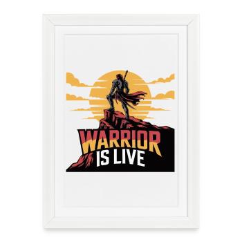 Guerrier sur la falaise coucher de soleil - Affiche encadrée (27 × 37 cm) - blanc - Devant