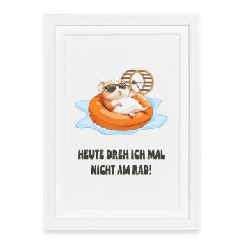 Hamster se relaxant dans la piscine - Affiche encadrée (27 × 37 cm) - blanc - Devant