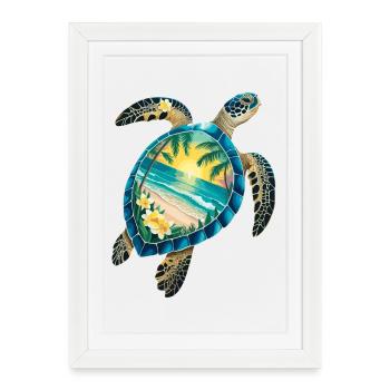 Turtle Waves Surf Turtle Surfer Turtles - Affiche encadrée (27 × 37 cm) - blanc - Devant