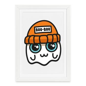 Cute Ghost in an Orange Beanie - Framed poster (27 × 37 cm) - white - Front