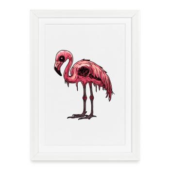 Flamingo Halloween Bande dessinée drôle - Affiche encadrée (27 × 37 cm) - blanc - Devant