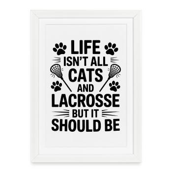 Lacrosse Dire Chats Drôle Lacrosse Cadeau - Affiche encadrée (27 × 37 cm) - blanc - Devant