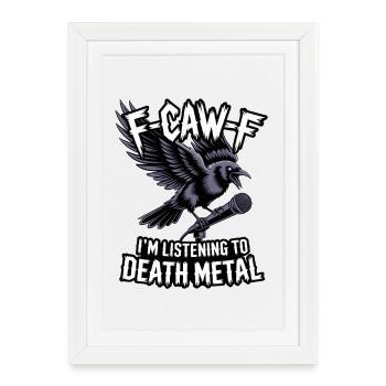 Corbeau avec micro – Death Metal - Affiche encadrée (27 × 37 cm) - blanc - Devant