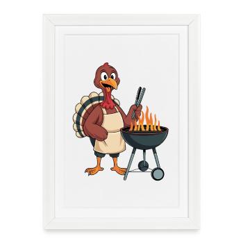 Conception amusante de grillade de dinde - Affiche encadrée (27 × 37 cm) - blanc - Devant