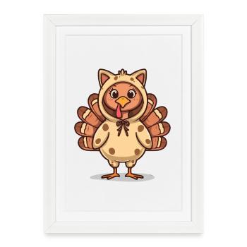 Drôle de chat de dinde Thanksgiving - Affiche encadrée (27 × 37 cm) - blanc - Devant