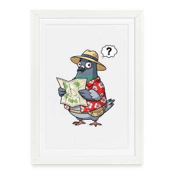 Pigeon de voyage avec carte dans le style d’Hawaï Geocatcher - Affiche encadrée (27 × 37 cm) - blanc - Devant