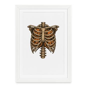 Chemise d’Halloween citrouille en cage thoracique | Squelette effrayant - Affiche encadrée (27 × 37 cm) - blanc - Devant