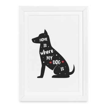La maison est là où se trouve mon chien – design à pois - Affiche encadrée (27 × 37 cm) - blanc - Devant