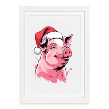 Festive Christmas pig with hat - Framed poster (27 × 37 cm) - white - Front