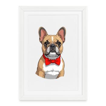 Elegant bulldog with red bow tie - Framed poster (27 × 37 cm) - white - Front