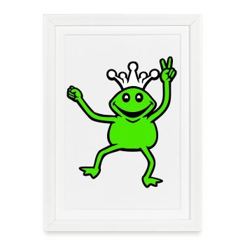 Couronne de grenouille Roi Conte de fées Prince Princesse Paix - Affiche encadrée (27 × 37 cm) - blanc - Devant