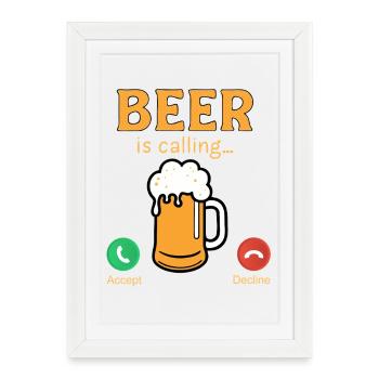 Beer is calling funny Beer Quotes - Framed poster (27 × 37 cm) - white - Front