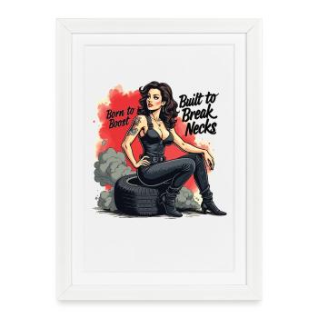 Tuned for Trouble - Retro Auto Girl Design - Affiche encadrée (27 × 37 cm) - blanc - Devant