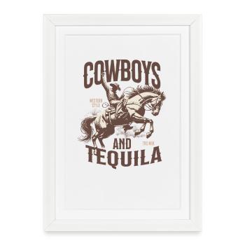 Cowboys vintage et chemise tequila western rétro - Affiche encadrée (27 × 37 cm) - blanc - Devant