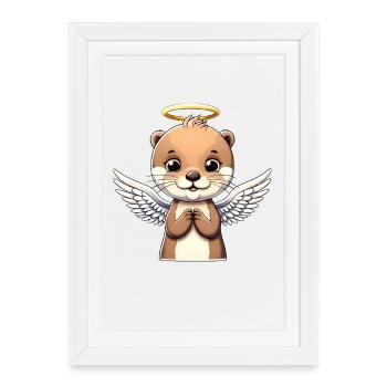 Loutre mignonne avec halo d’ailes d’ange - Affiche encadrée (27 × 37 cm) - blanc - Devant