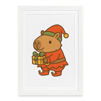 ✨ Nain de Noël Capybara avec cadeau 🎁 - Affiche encadrée (27 × 37 cm) - blanc - Devant