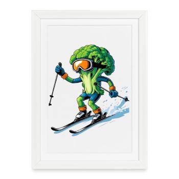 Aventure de ski au brocoli - Affiche encadrée (27 × 37 cm) - blanc - Devant