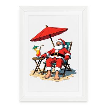 Père Noël sur la plage Détente - Affiche encadrée (27 × 37 cm) - blanc - Devant