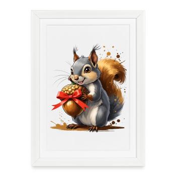 Squirrel with red acorn - Framed poster (27 × 37 cm) - white - Front