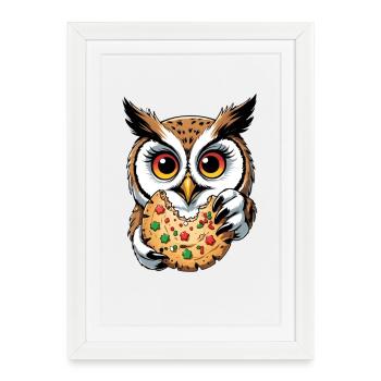 Hibou avec une illustration de gros biscuit - Affiche encadrée (27 × 37 cm) - blanc - Devant