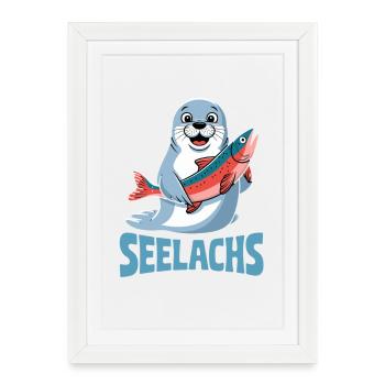 Pollock Funny Seal with Salmon Pun for - Framed poster (27 × 37 cm) - white - Front