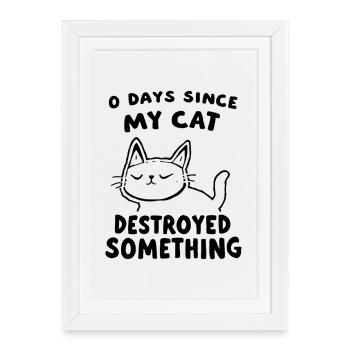 0 jours depuis que mon chat a détruit quelque chose d’amusant - Affiche encadrée (27 × 37 cm) - blanc - Devant