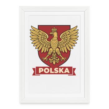 Écusson héraldique de l’aigle royal de Pologne sur bouclier rouge - Affiche encadrée (27 × 37 cm) - blanc - Devant