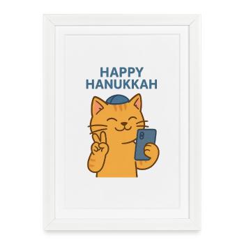 Meowzel Tov Hanoukka Chat Juif faire Selfie - Affiche encadrée (27 × 37 cm) - blanc - Devant