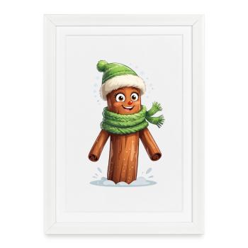 Winter tree stump with scarf - Framed poster (27 × 37 cm) - white - Front