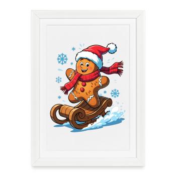 Bonhomme en pain d’épices sur le traîneau - Affiche encadrée (27 × 37 cm) - blanc - Devant